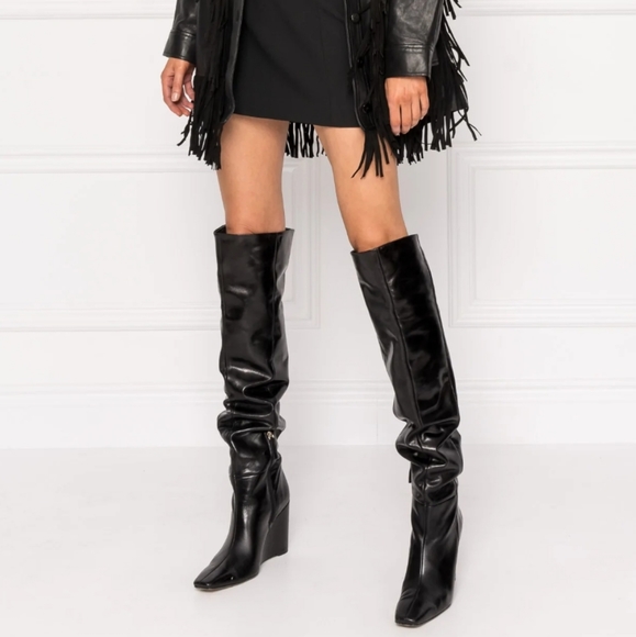 Zara Shoes - NWT Zara Leather Over The Knee Wedge Heel Boots, Size 7.5